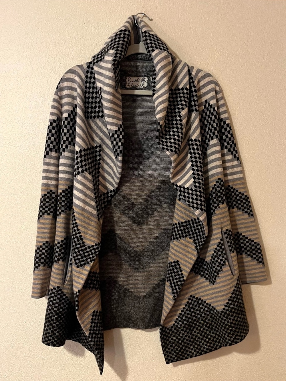 field & flower for Anthropologie Open Front Cardigan Coat in Geo Neutral Size XS